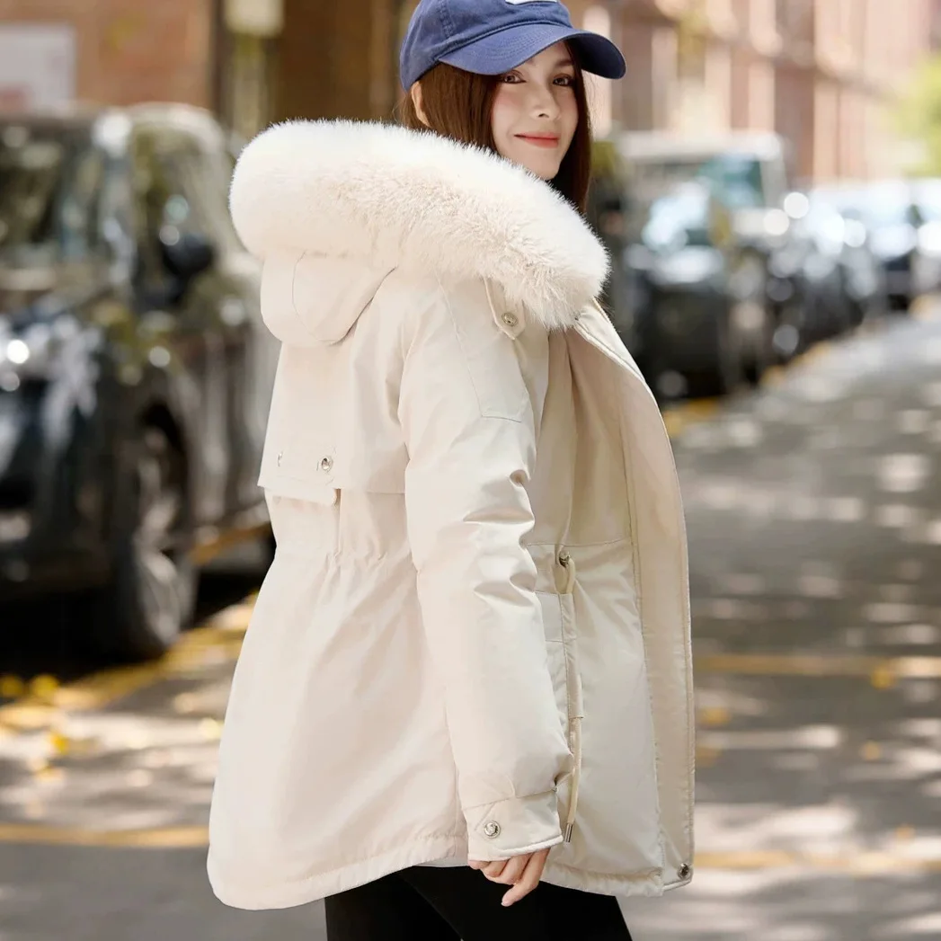 Winter new women's clothing, fashion school to overcome high imitation rabbit hair, thickened warm hooded cotton clothes