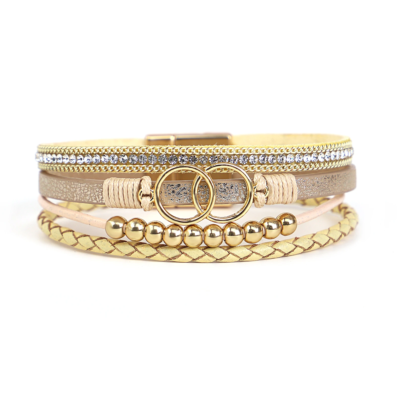 ALLYES Vintage หลายชั้นสร้อยข้อมือหนังผู้ชายผู้ชาย Charm ลูกปัดโซ่โลหะกำไลข้อมือ2022 Femme แฟชั่นเครื่องประดับ