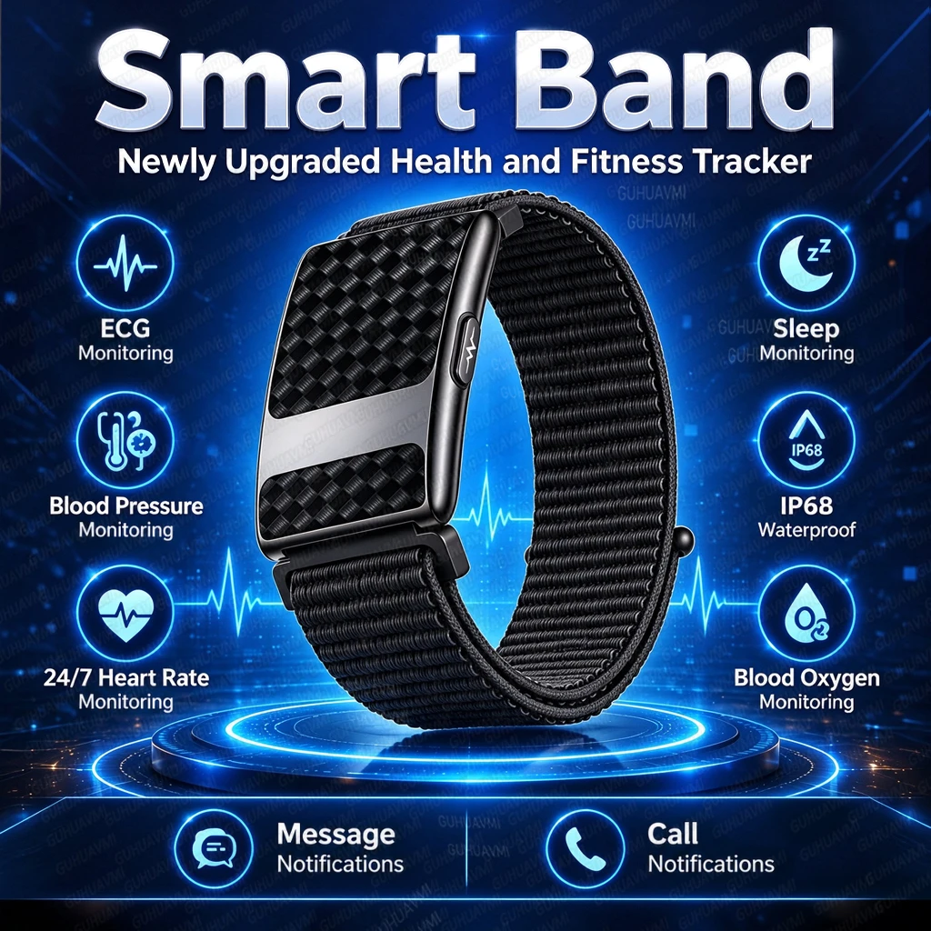 2026 New Sports Health Tracker Smart Band Men ECG+HRV Blood Pressure Blood oxygen Sleep 24/7 Heart Rate No Screen Smart Bracelet
