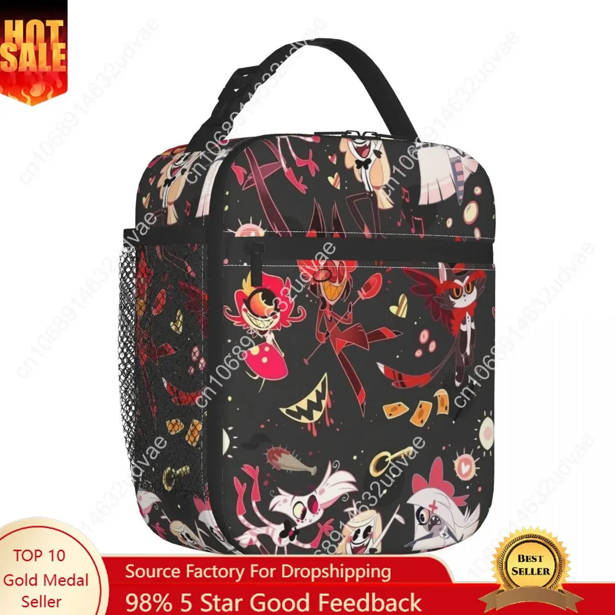 Hazbin Hotels Anime Insulated Lunch Bags Food Container Bags Portable Thermal Cooler Lunch Boxes For School Office