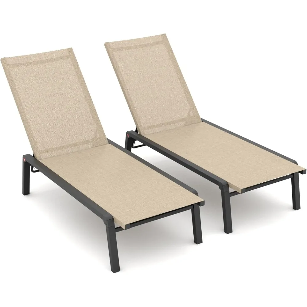 

Депозитная цена, набор шезлонгов для патио из 2 штук с 5 регулируемыми спинками, складной алюминиевый шезлонг, кресло с откидной спинкой для улицы