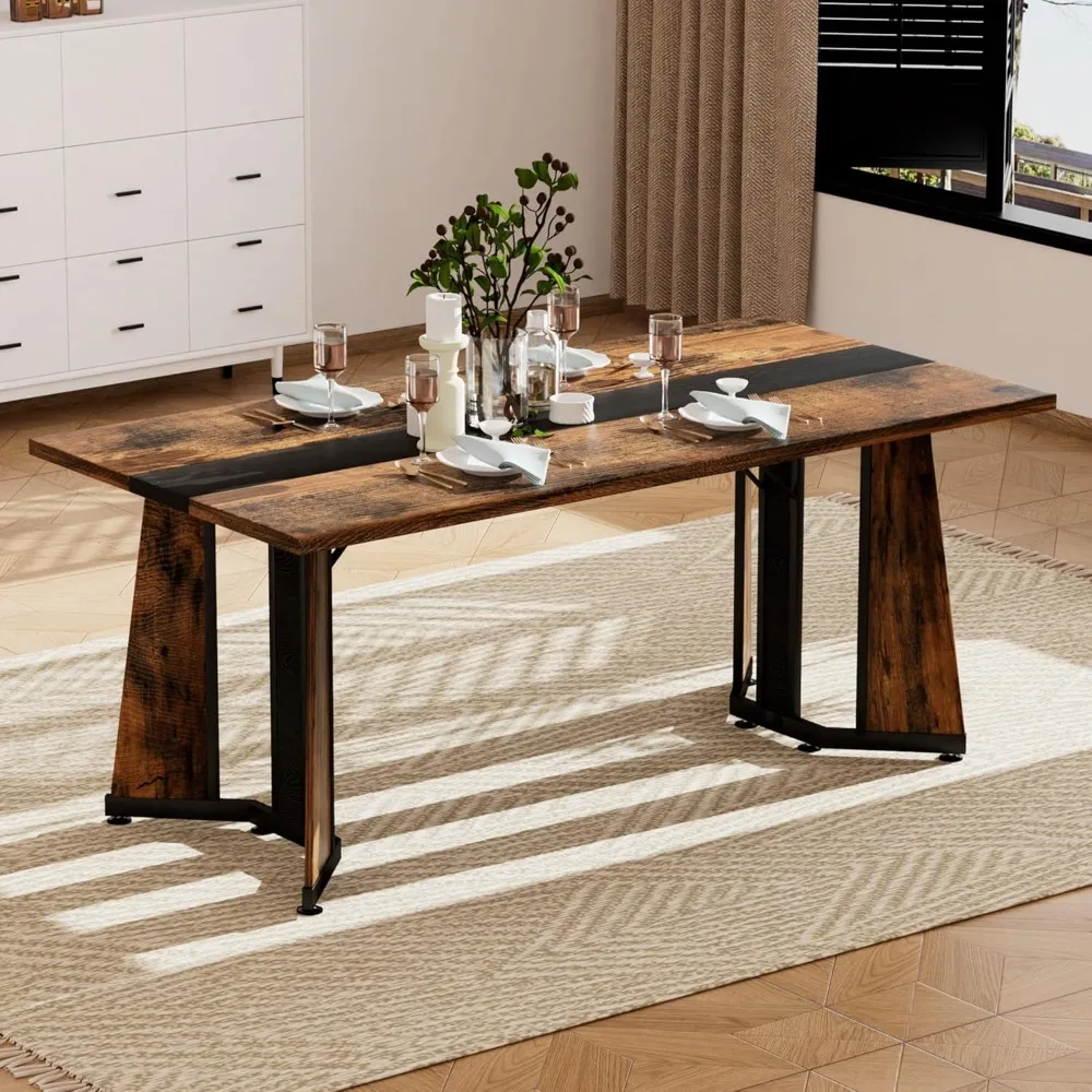 

70.9 Inch Rustic Wooden Dining Table for 4 6 8, Modern Farmhouse Rectangular Kitchen Dinner Table, Rectangle Long Dining Room Ta