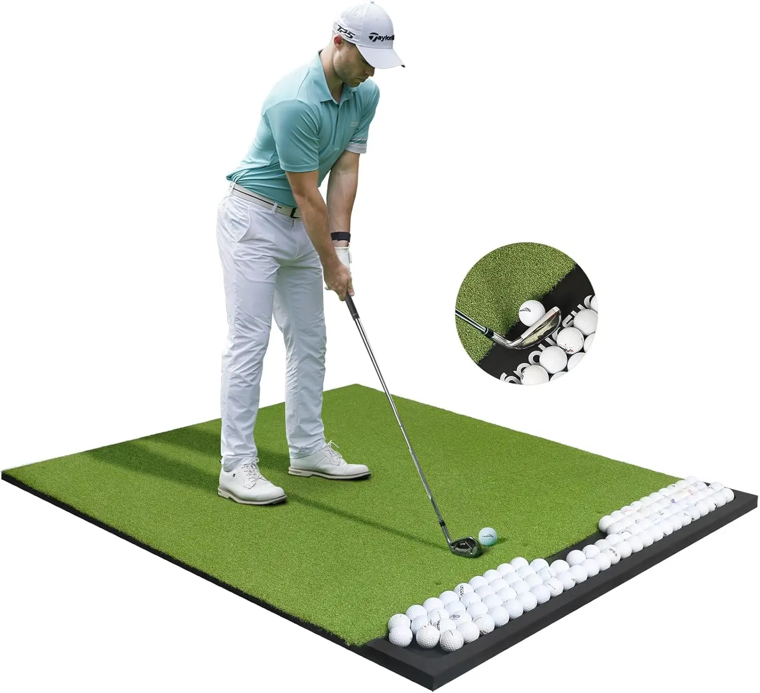 

5x4ft Golf Mat with Ball Tray, Thickening Golf Mats Practice Outdoor & Indoor, Artificial Turf Mat with 3 Tee for Hit