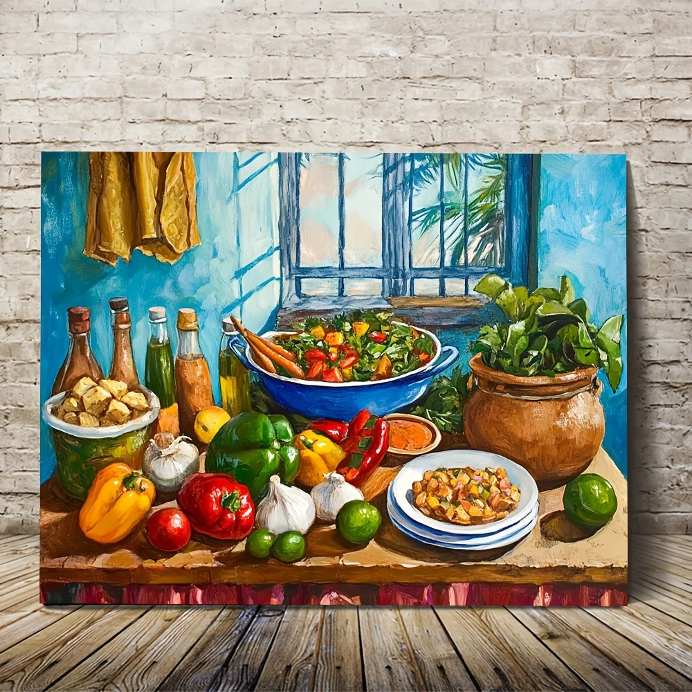 Colorful Country Kitchen Poster and Prints Vegetable Seasoning Canvas Painting Wall Art Picture for Living Room Home Decor Gift