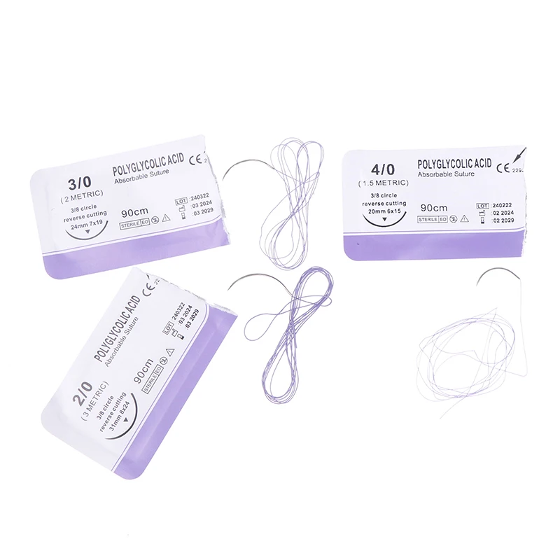 Absorbable Suture Thread Pet Dog Specific PGA 90CM With Needle 2-0 3-0 4-0 Teaching Demonstrations Exercises Use