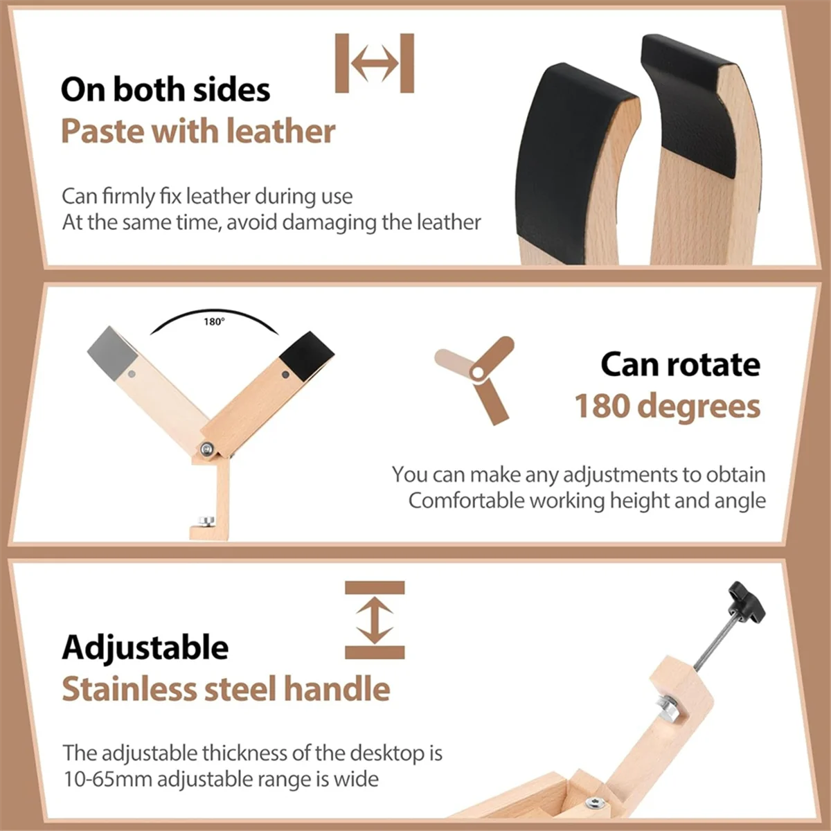 سريع! خياطة جلدية، مشبك حصان لسطح المكتب الصلب، مشبك خشبي من الجلد بخياطة متعددة الاستخدامات مع مقبض للحرف اليدوية