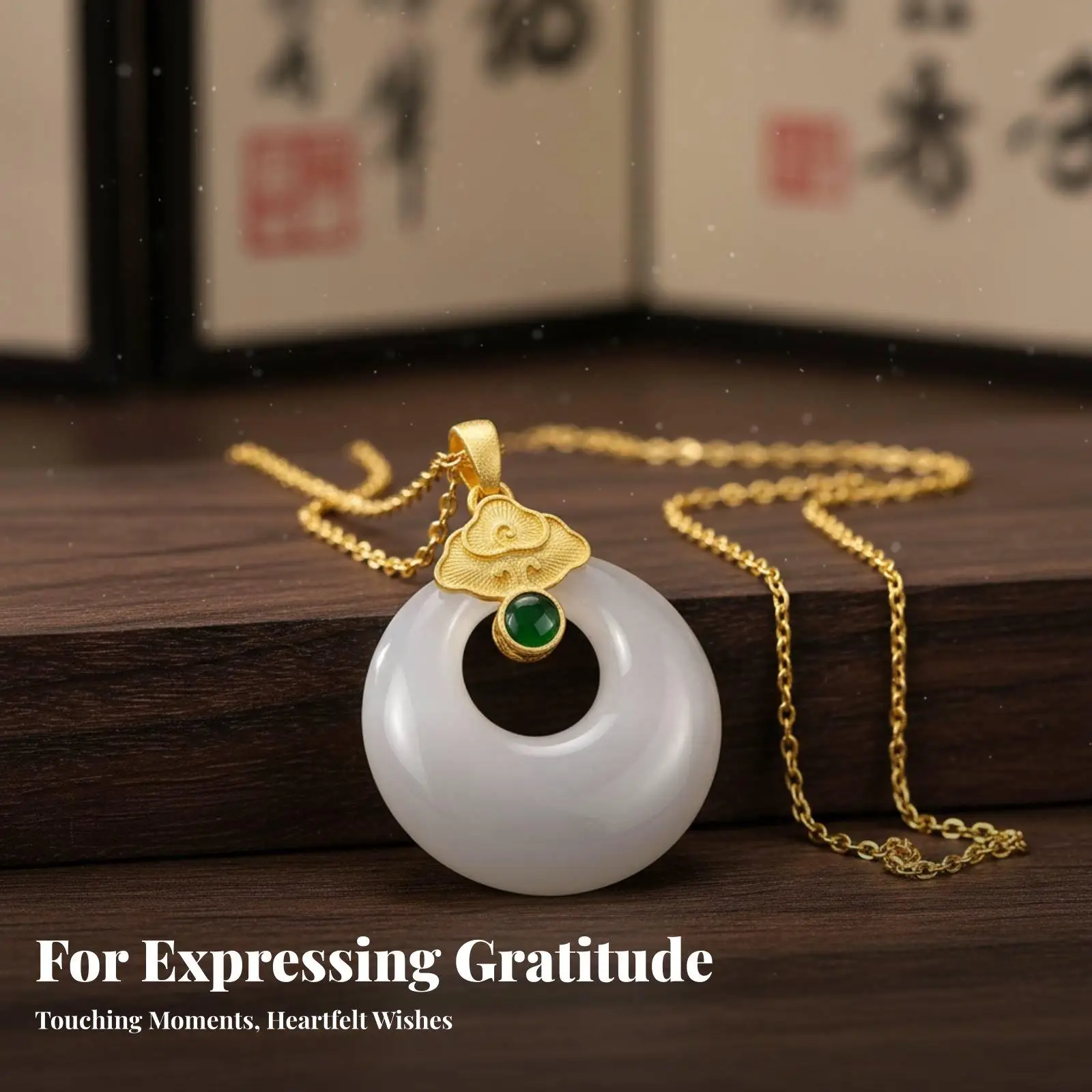 Natural Jade Pendant Necklace for Women Elegant Chinese Style Good Fortune Charm Adjustable Chain Copper Jewelry Gift