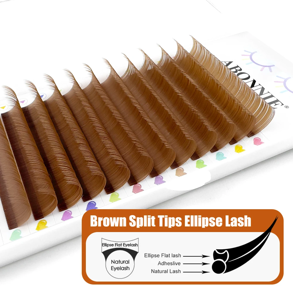 Abonnie Brown Ellipse Flat Lashes Extension Faux Professional Brown Flat Tipe Matte Eyelash Extension Supplies Private Label