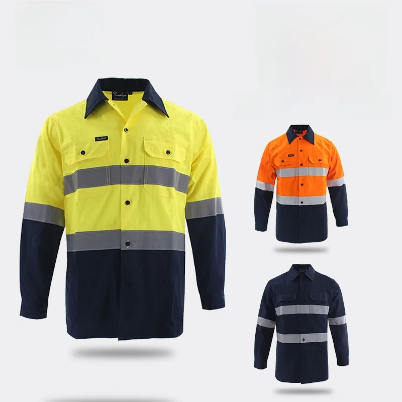 

Reflective Pure Cotton Long Sleeve Shirt for Men Work Uniform Coal Mine Underground Construction Wear Durable Safety Clothing