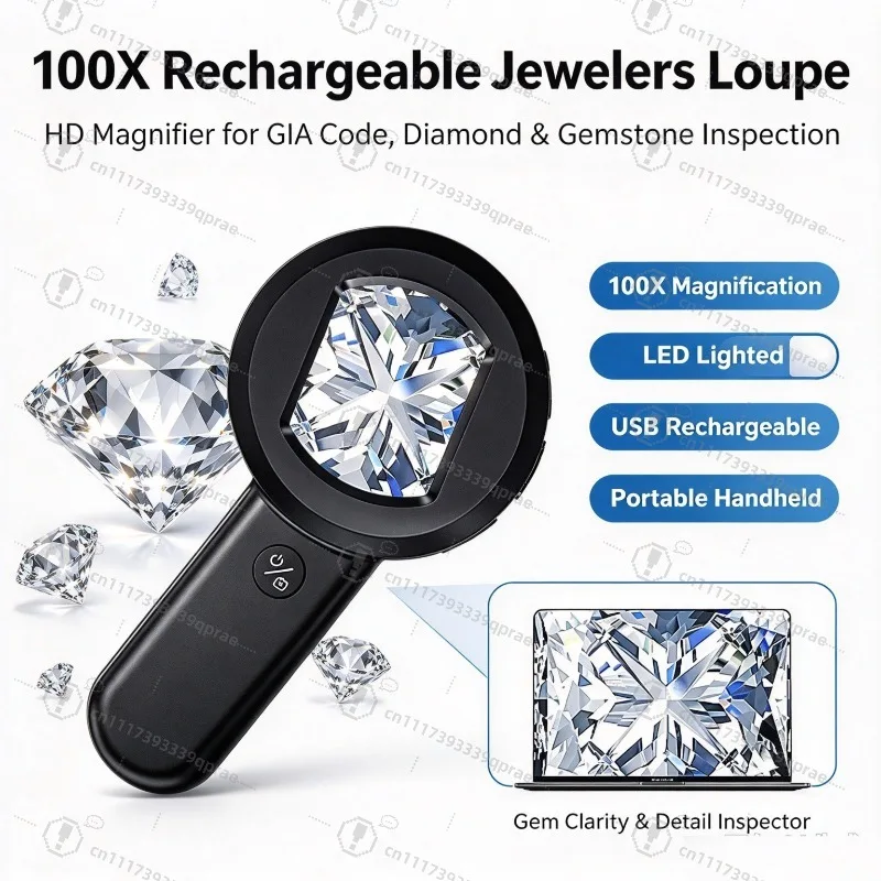 100X Handheld Digital Magnifier, Rechargeable Electronic Microscope with White & UV LED Light, Portable Loupe for Jewelry