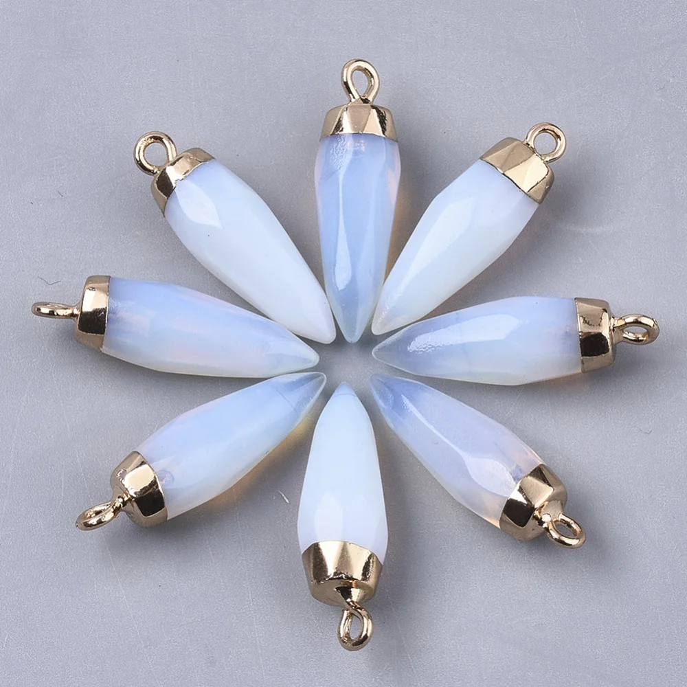 1Pcs Top Golden Plated Opalite Pointed Pendants Pendant with Iron Loops Faceted Pendant Necklace for Necklace Bracelet Jewelry