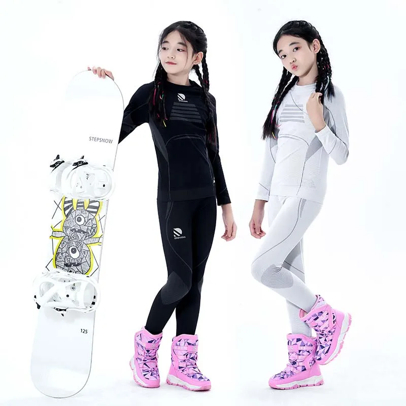 2025 New Girl Winter Solid Outdoor Ski Underwear Sets Windproof Breathable Sports Children Suits Polyester Quick Drying Ski Sets