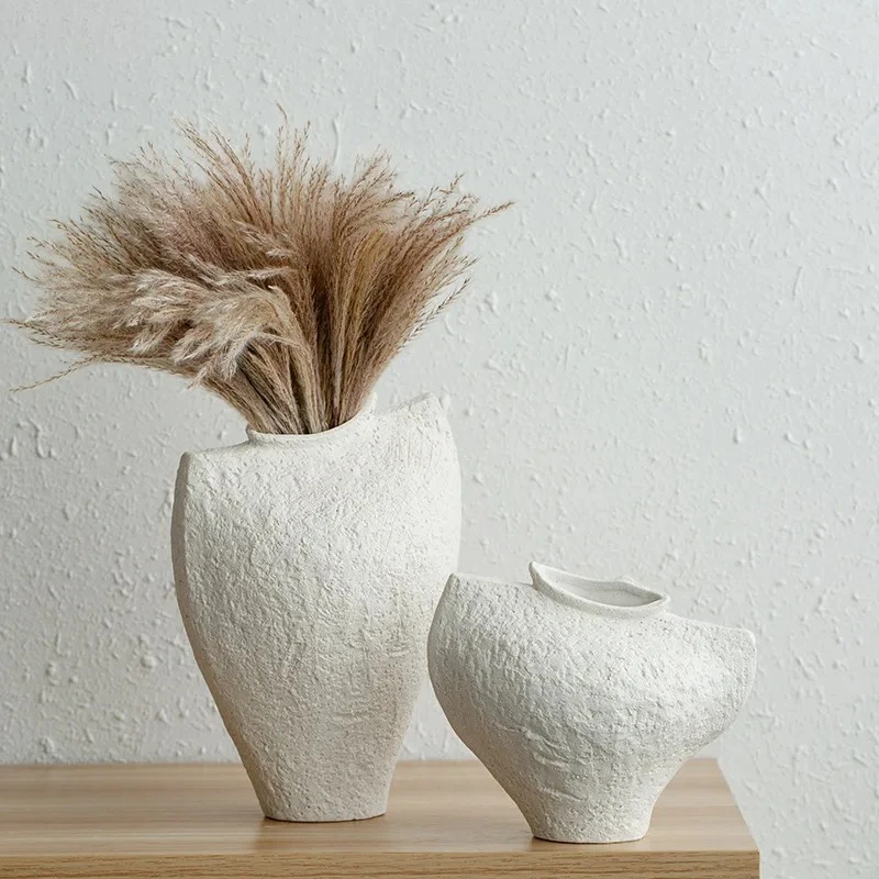 Creative Retro White Ceramic Vase Minimalism Flower Pots Desk Decoration Flowers Arrangement Floral Vases Room Aesthetic Decor