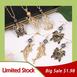 Sale Women Hawai Polynesian Pearl Chains Necklaces Sea Turtles Gold Plated Jewelry Necklace Women's Dolphin Earrings for Women