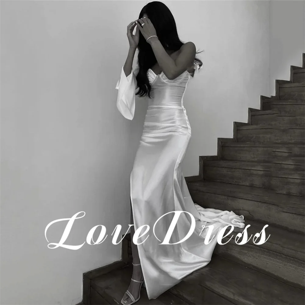 Love-Sexy vestido de noiva mancha de um ombro, querida vestidos nupciais macios, charmosa fenda lateral alta, até o chão, vestido sereia