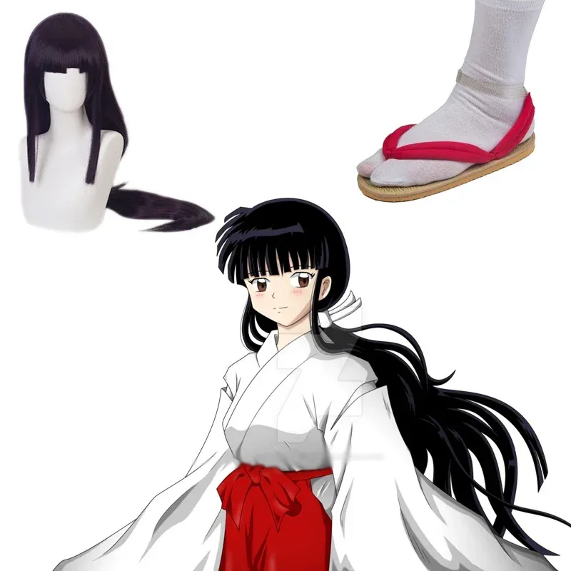 أزياء سيليسيلي إينوياشا كيكيو التأثيرية للنساء كيمونو أحمر أنيمي كيكيو للهالوين كرنفال كوس بدلة شعر مستعار صنادل من القش 2025 ☆   جديد