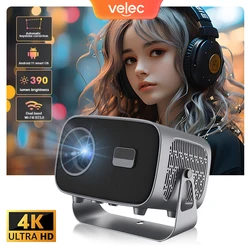 Velec 4K Projector Android 11 390ANSI Dual WiFi BT5.0 Electronic Focus 360 Degree Rotate Home Theater Portable Projector