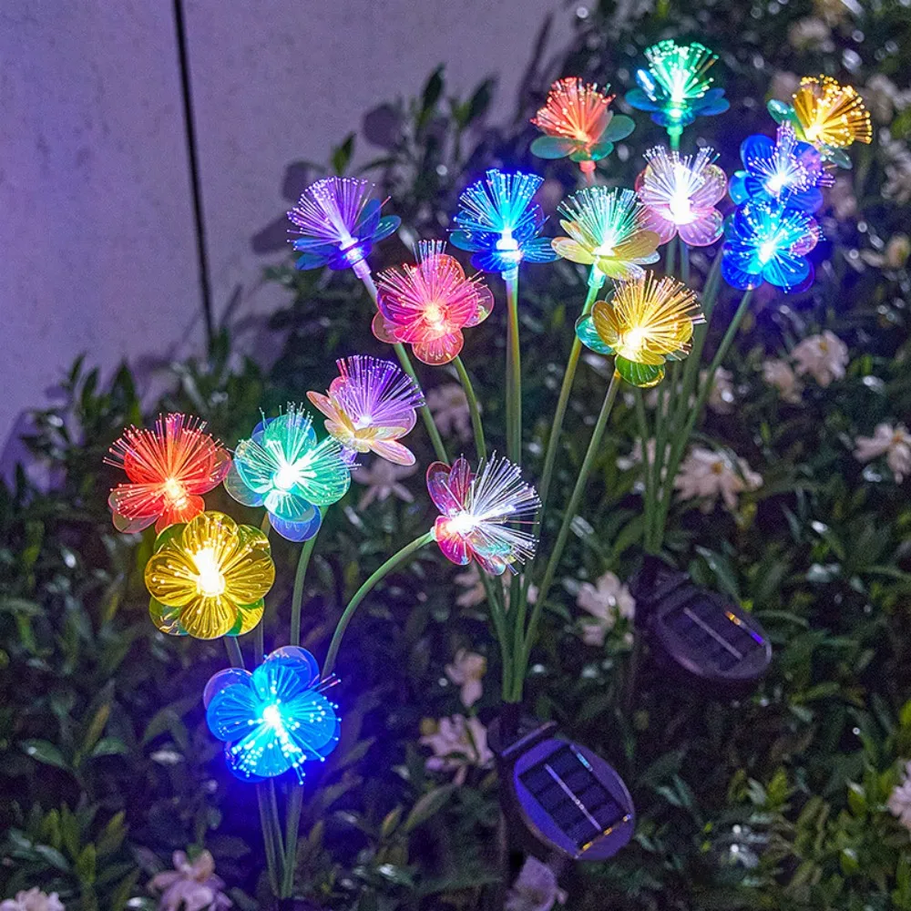 1PC 6Head Solar Fiber Optic Flower Garden Stake Lights, LED Waterproof Pathway Lights for Outdoor Patio Yard Decor