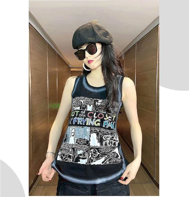 Weste Frauen Tops Sommer neue Baumwolle gedruckt koreanische Mode Vintage lässig ärmel los abnehmen lose Tanks Frauen Kleidung Oberbekleidung