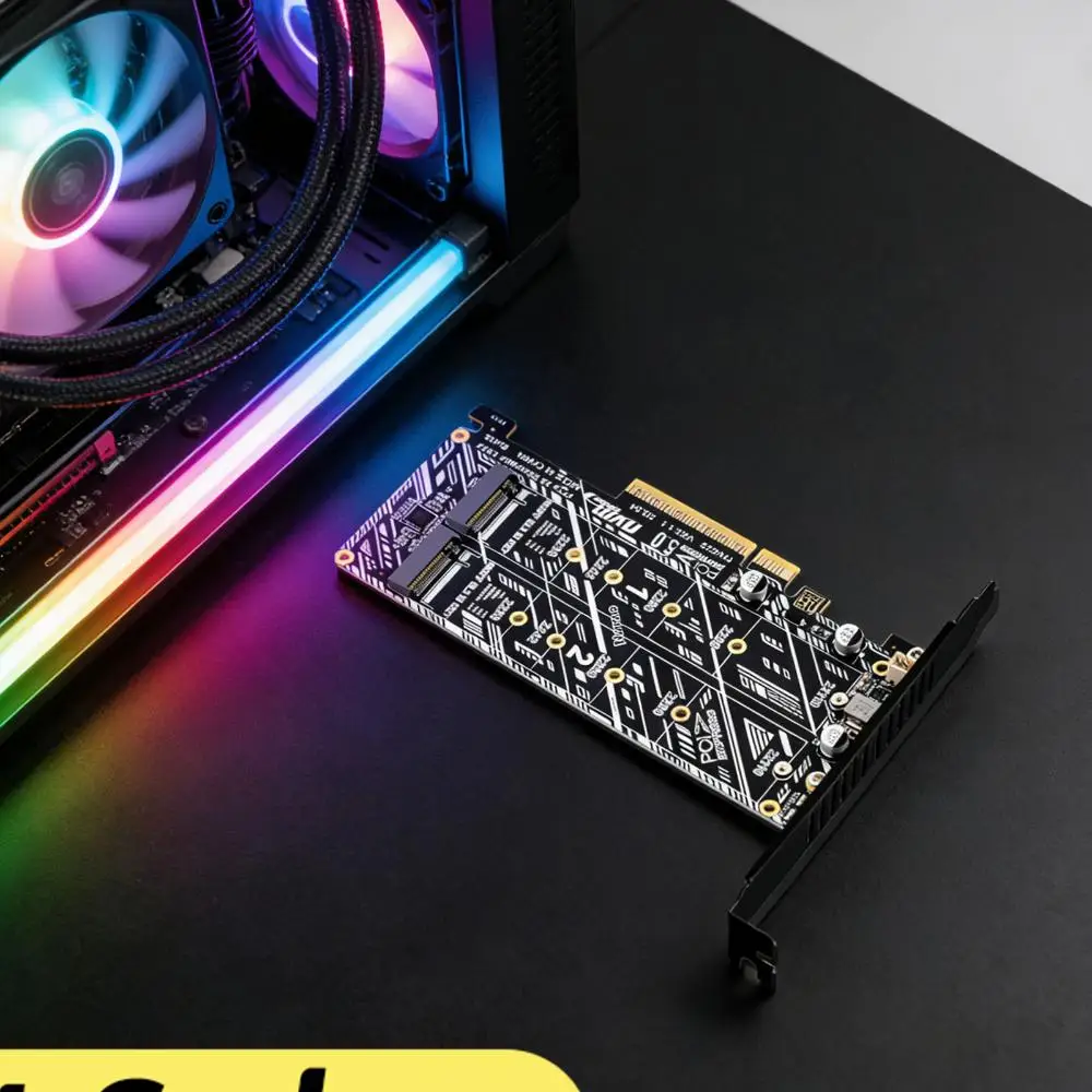 

PCIE To NVME Double Bay Expansion Card M-Key 2230/2242/2260/2280/22110 SSD NVMe PCIe Card for PC Data Movement Tools Included