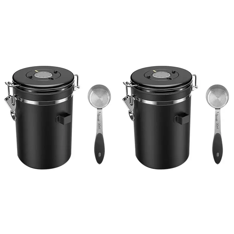 B03C-2X Coffee Jar Airtight 500G Beans,1.8L Beans Container,Vacuum Coffee Box With Spoon Storage Jar For Coffee Powder,Cocoa