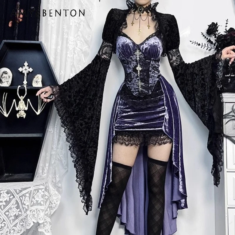 

Original Design Gothic Purple Hot Girls V-neck Women's Sling Dress 2025 Summer New Sexy Lolita Shawl Blouse Dresses Suit Ladies