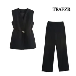 TRAF ZR Women's Sets Two Pieces Office Lady Women's Summer Suit Set Elegant Casual Women's Set Sleeveless Y2k Outfit Sets