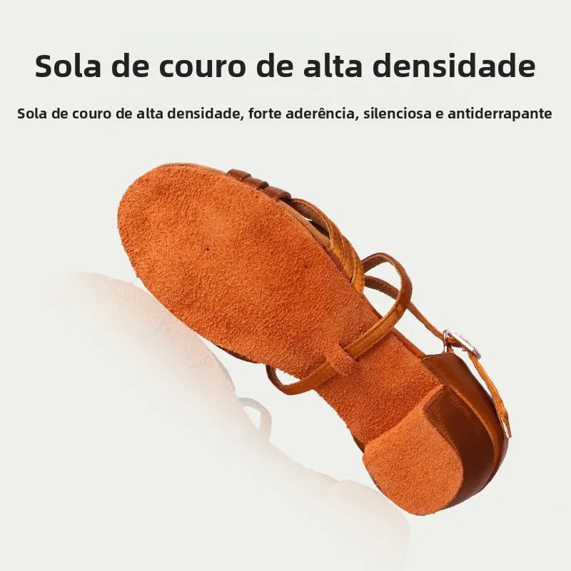 子供用ラテンダンスシューズソフトボトムレザーファー滑り止めダンスシューズ6ベルト織りラテンダンスシューズプロフェッショナル