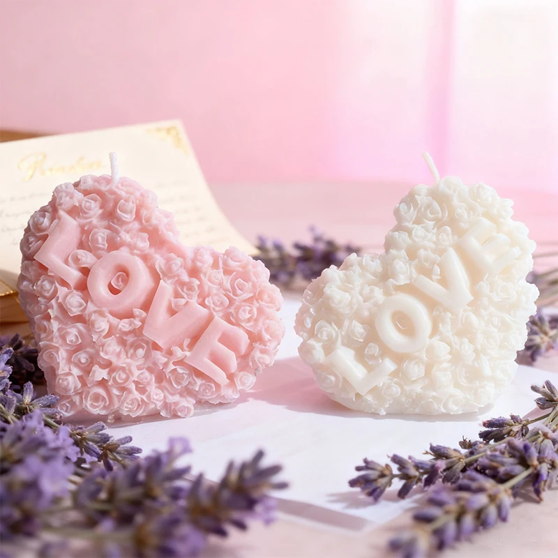 

LOVE Heart Shaped Rose Valentine's Day Silicone Mold 3D Love Aromatherapy Candle Plaster Mould for Romantic Home Decor Gift