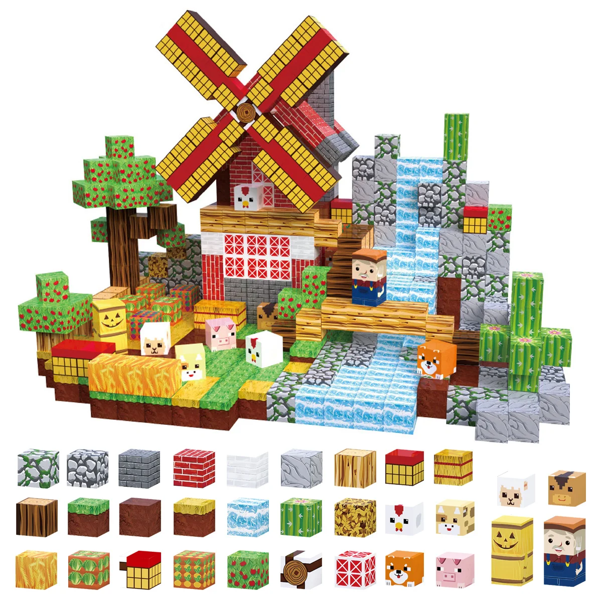 Magnetische blokset, sensorisch stapelen kinderspeelgoed, magnetische blokken voor dieren, magneetblokspeelgoed vrij bouwen, magneettegels