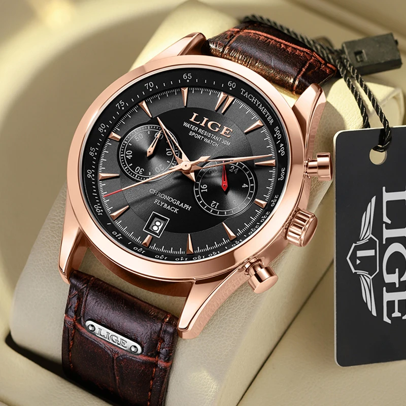 

New LIGE Watches Mens Top Brand Luxury Casual Leather Quartz Men's Watch Business Clock Male Sports Waterproof Date Chronograph