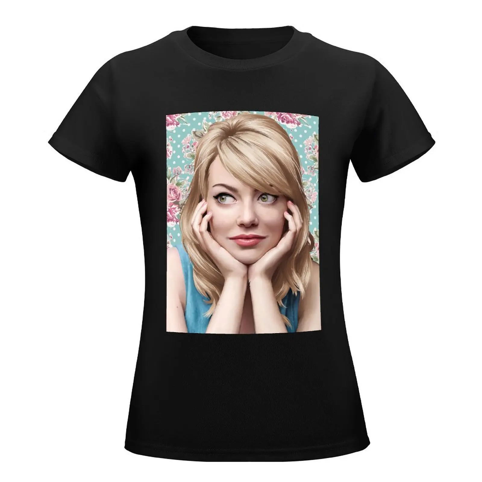 EMMA STONE T-Shirt vintage clothes tops tees lady clothes Summer Women's clothing