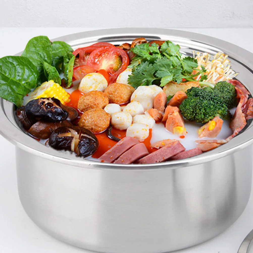 

1Pcs 16cm Stainless Steel Hot Pot Safe No Harmful Substances Induction Cooker Wok Silver Stainless Steel Hot Pot