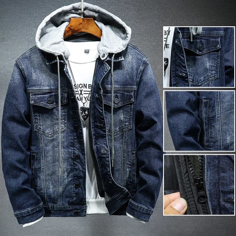 Thicker Winter Black Hooded Denim Jacket Outerwear Warm Men Lining Plus Cotton Thick Cowboy Jacket Coat Large Size 5XL