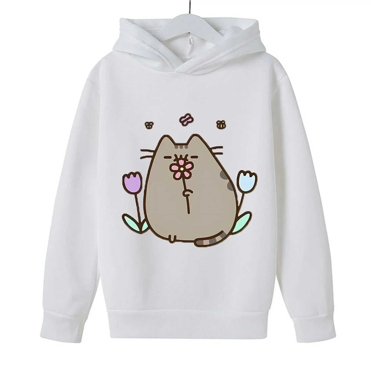 Pusheen Cat Thick Hoodie for Children Kawaii Cartoon Fleece Clothing for Girls Boys Trendy Hoodies Clothes Sweatshirt Tops Gift