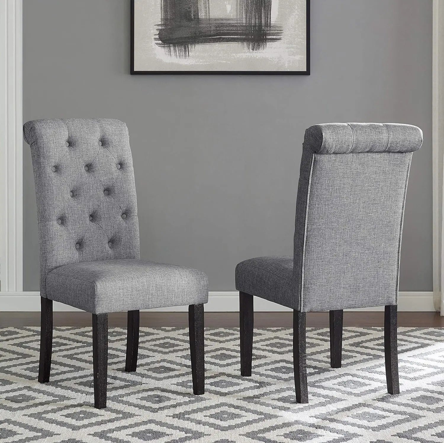 

Solid Wood Tufted Dining Chair, Set of 2, Gray, Customized