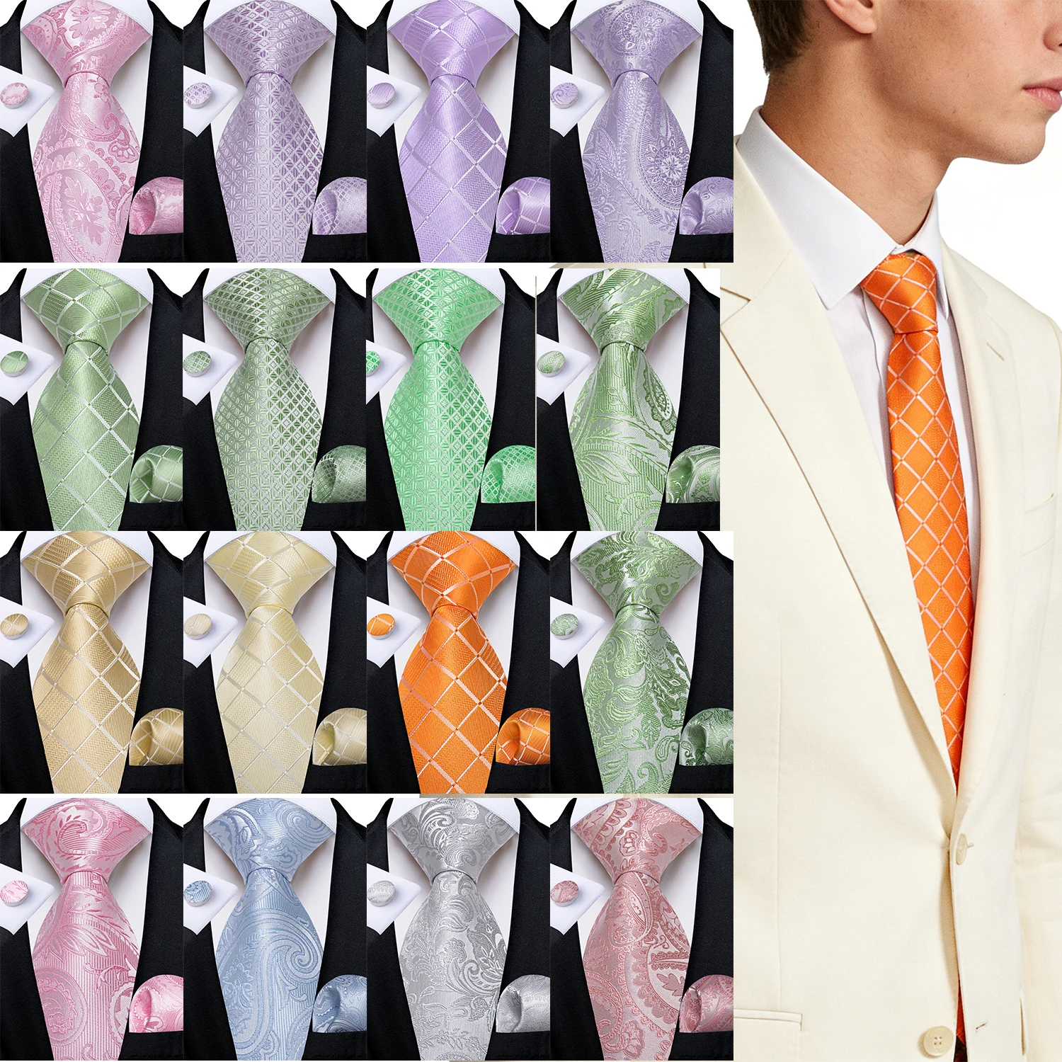 Men's Ties Plaids/Paisley/Floral Pattern Wedding Accessories Neck Tie Set Handkerchief Cufflinks Gift Prom For Men