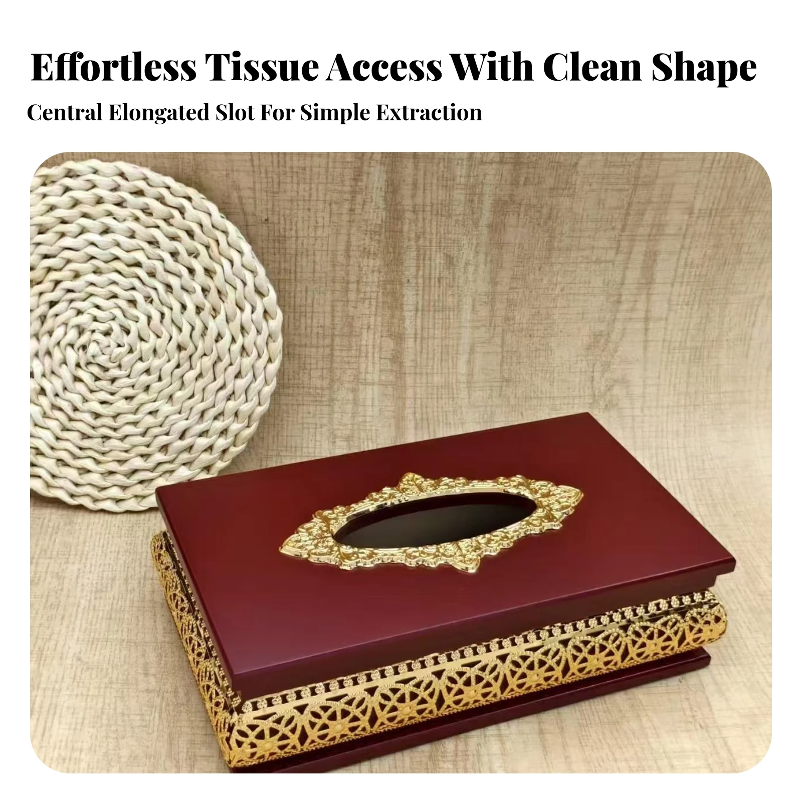 Wooden Tissue Box with Hinged Lid Decorative Tissue Box Holder Ornate Rustic for Living Room, Bedside Table