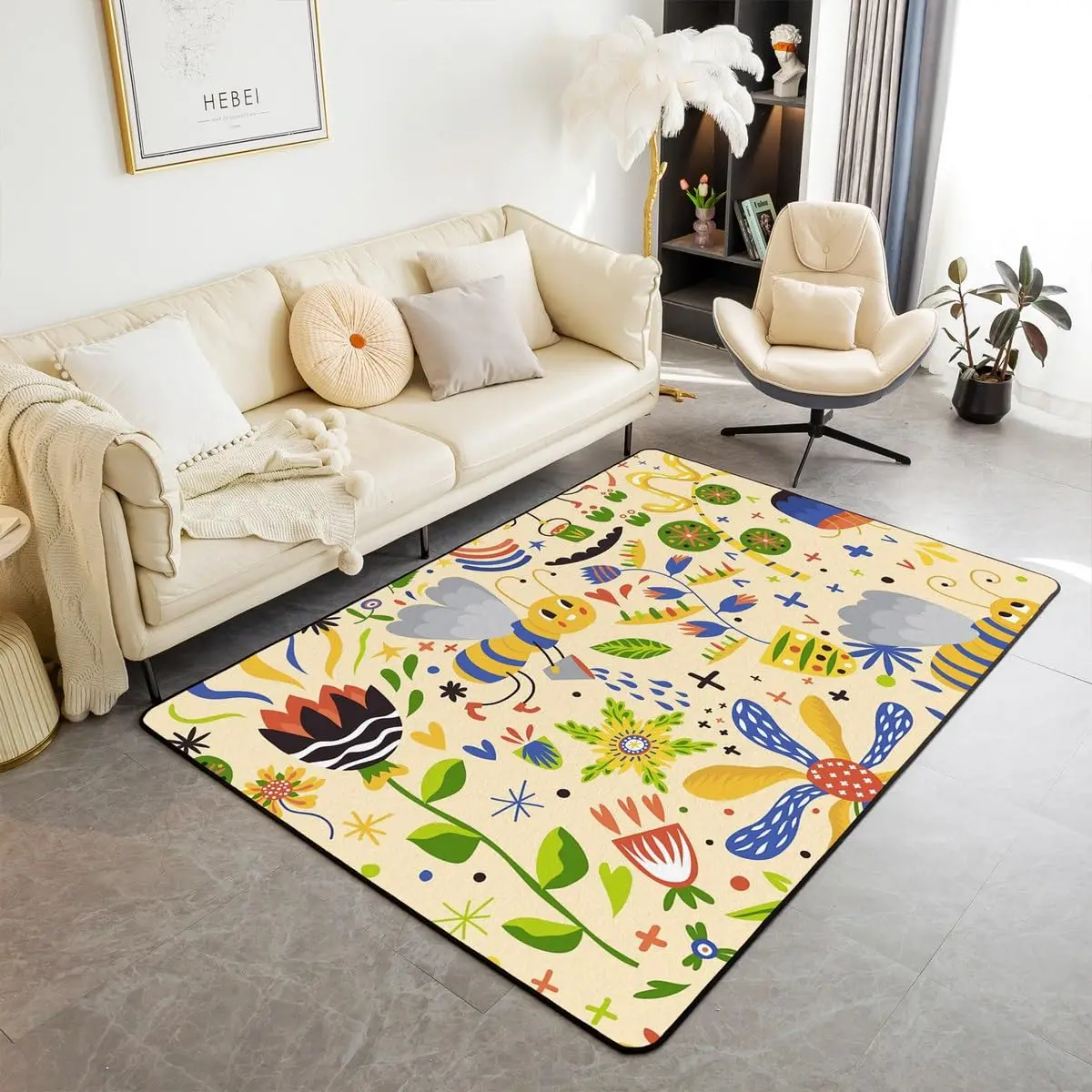 Groovy Flower Area Rugs for Bedroom,Kids Groovy 70S Retro Psychedelic Floral Floor Mat Hippie Rainbow Peace Sign Pattern Carpet