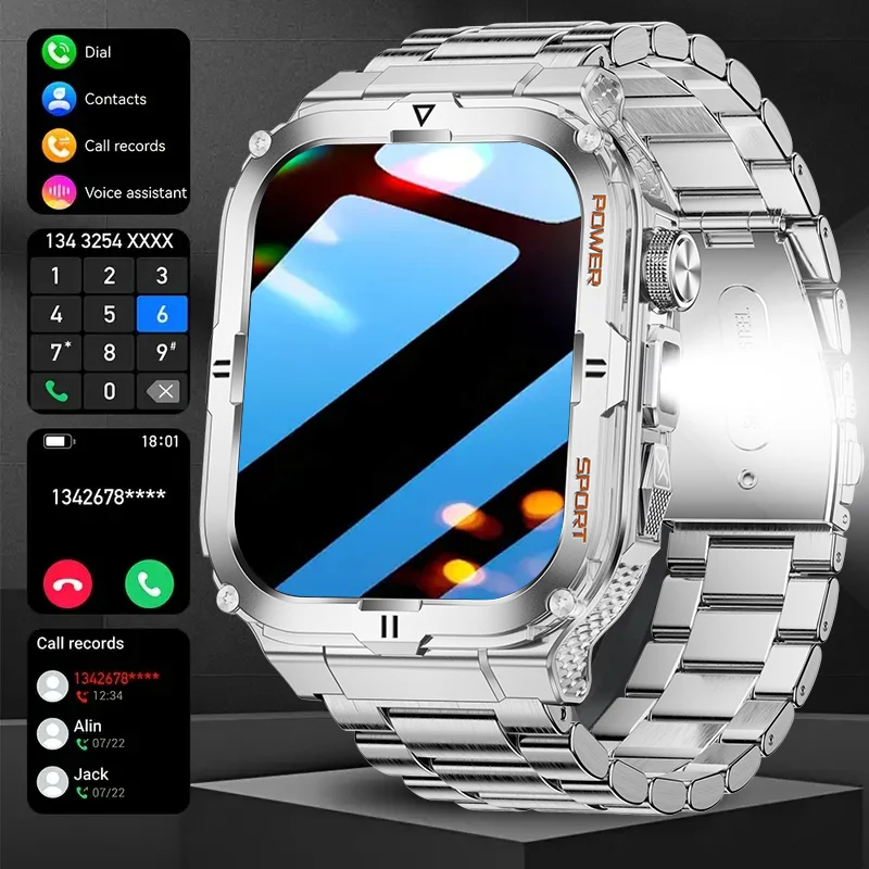 

2025 New LED Flashlight Military Sports SmartWatch Bluetooth Talk For Xiaomi Multi-function Outdoor Sports Smart Watch Men Women