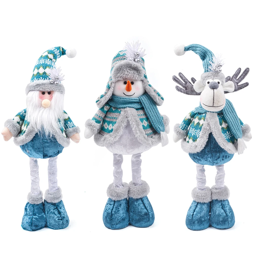 

Christmas Blue Fabric Telescopic Santa Claus Snowman Elk Christmas Doll Ornament For Home Christmas Decorates 2024 Festival