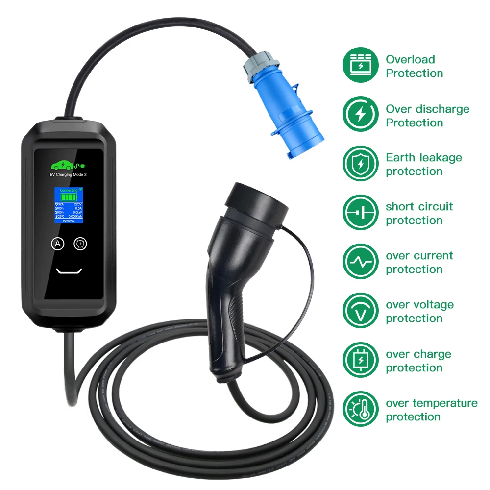 Chiefleed Type2 APP EV Charger 32A Single Phase 7.2kw 3/4G WIFI 200V~250V EU Plug Home Charge Delay IP66 16/26/32A Adjustable