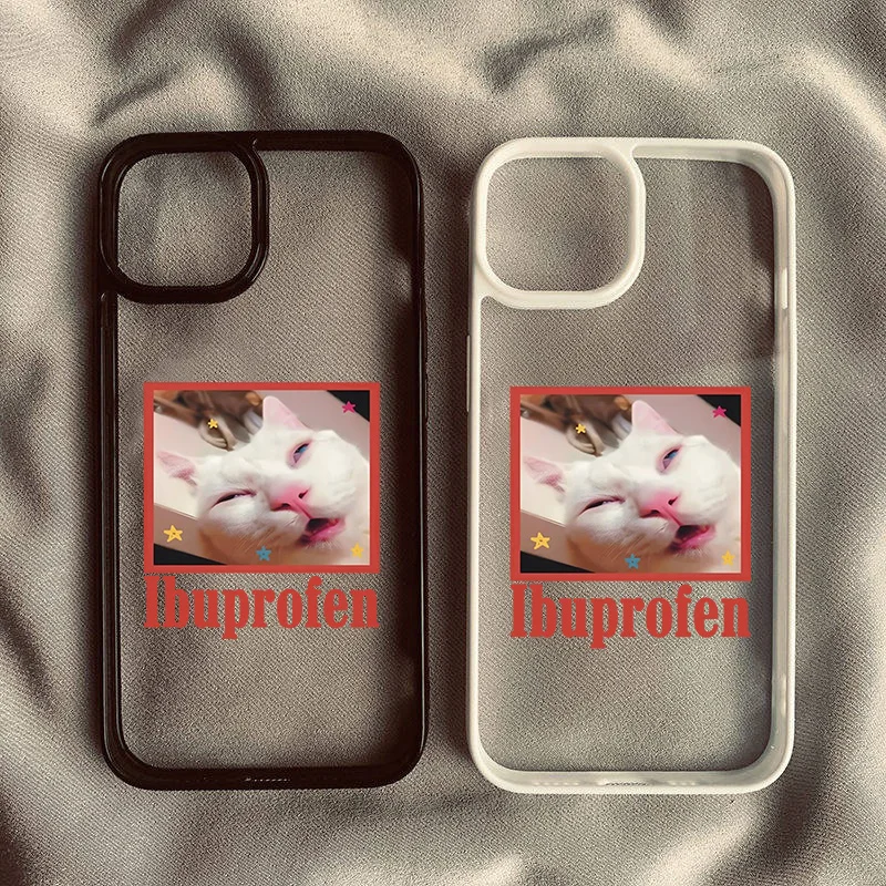 Funny Cute Ibuprofen Cat Meme Phone Case For iPhone 13 Pro Max 16 15 14 11 12Mini XR XS 7 8Plus Shockproof Clear Hard Cover Capa