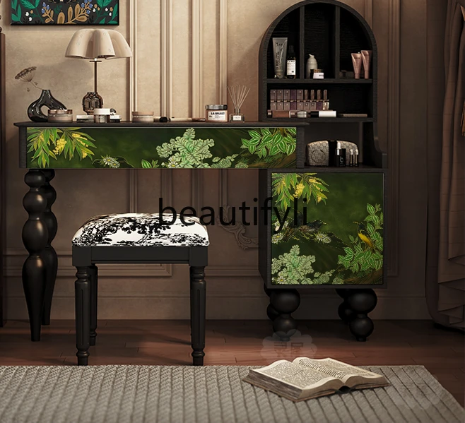 

French medieval solid wood dresser against the wall makeup table, bedroom decorative storage cabinet, bedside cabinet