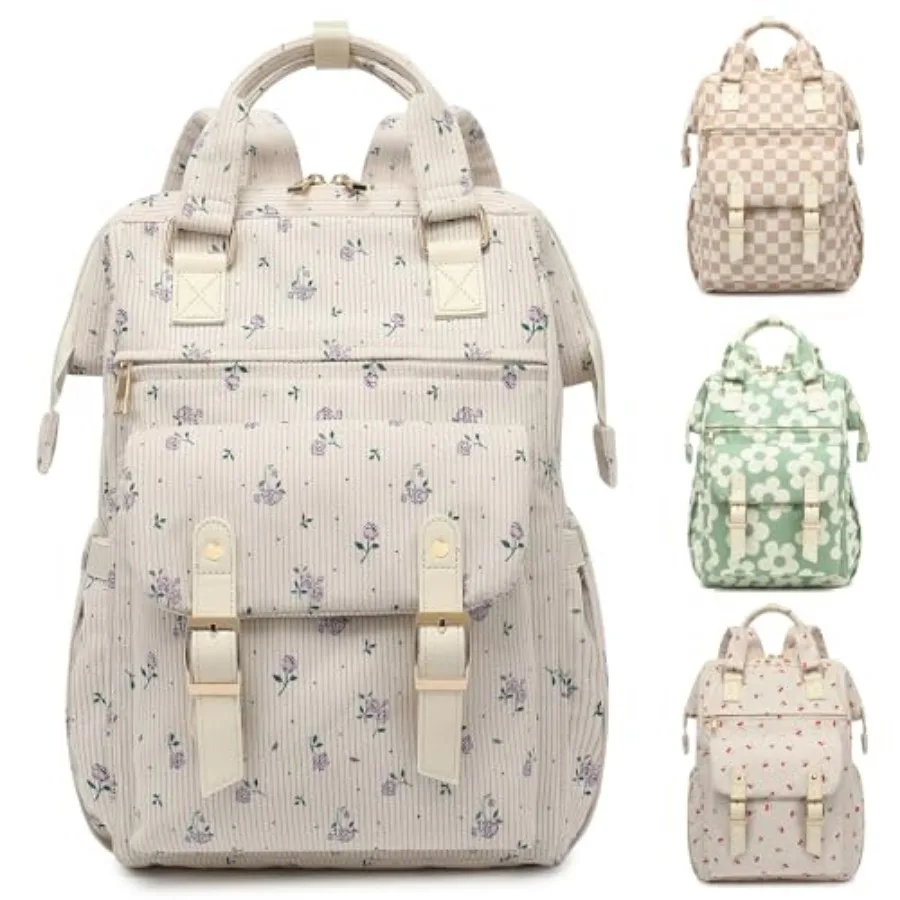 

Corduroy Laptop Backpack for Women 15.6 Inch Stylish College School Bookbag, Business Work and Travel Computer Backpacks Floral