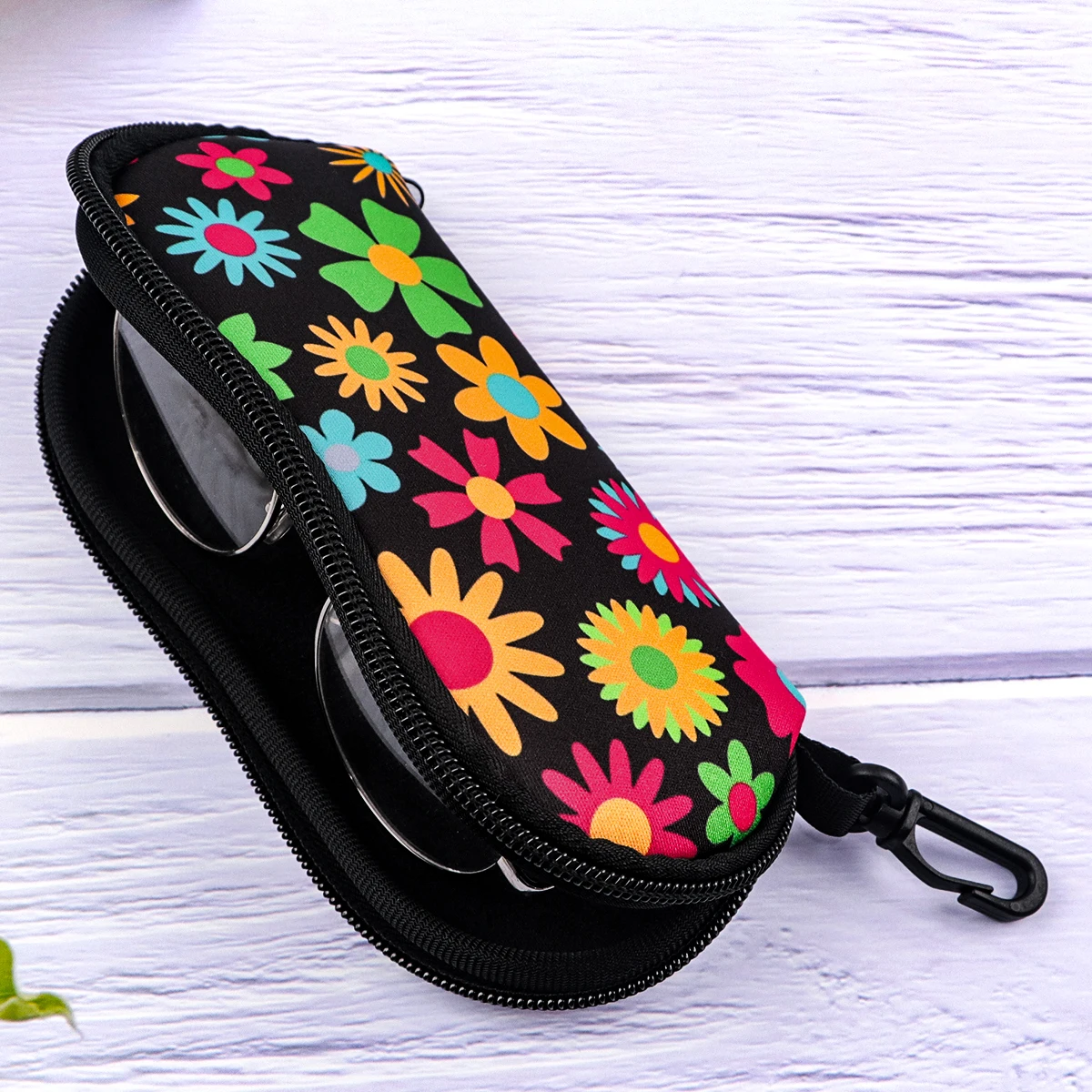 الزهور الملونة نظارات الحالات غطاء النظارات الشمسية حالة خمر يطبع عباد الشمس نظارات مربع مع سحاب حالات النظارات المحمولة #3