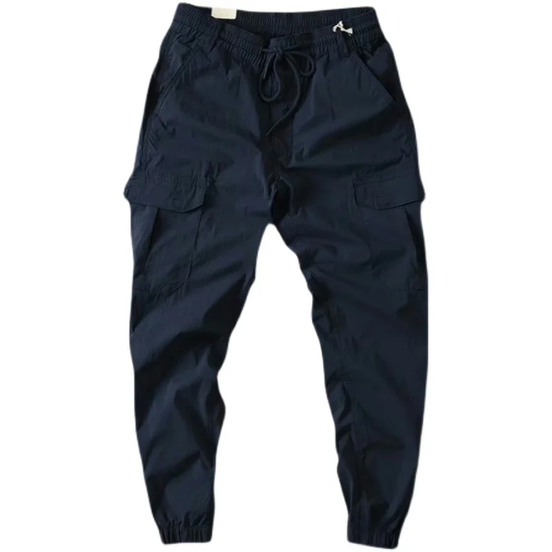 Men's Casual Cotton Work Trousers Loose Fit Straight Leg Long Pants Summer Faion Youthful Sle een Color mid Waist Elastic