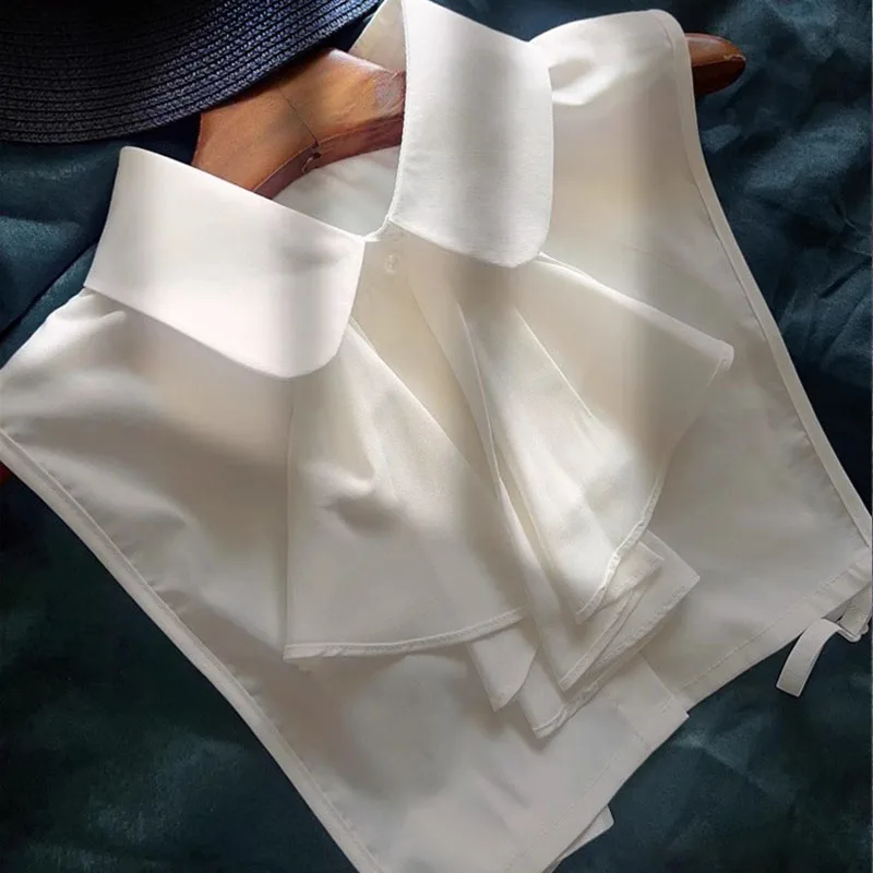 New Ruffle Detachable Collars For Women Tie Vintage White Black Fake Collar Lady Lace False Collar Shirt Lapel Blouse Top Women