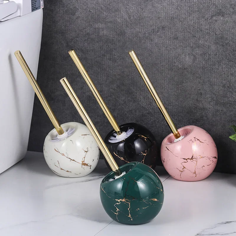 Marble Base Ceramic Toilet Brush With Holder Household Cleaning Brush Tool Practical Stylish Bathroom Restroom Accessory Home