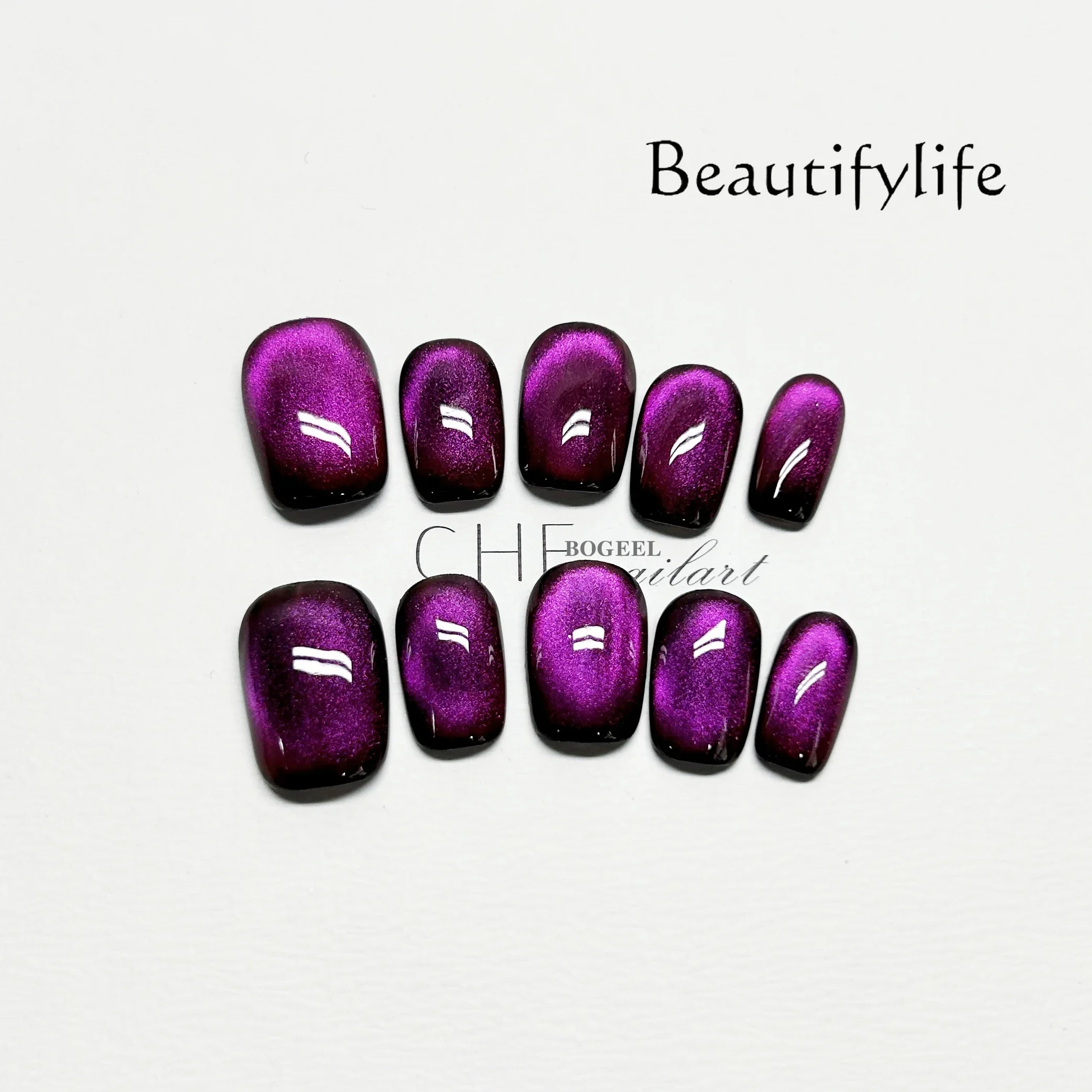 

Handmade Nail Purple Cat Eye Solid Color Whitening Nail Patch